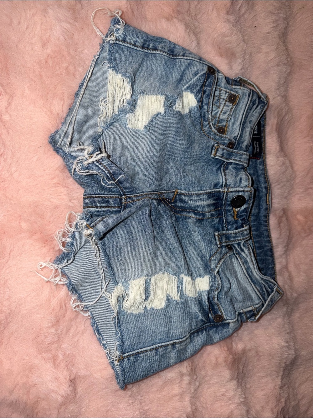True Religion Distressed Light Blue Denim Shorts